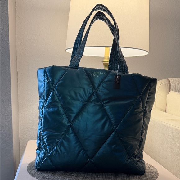 Victoria's Secret Teal Quilted Tote - Picture 2 of 6
